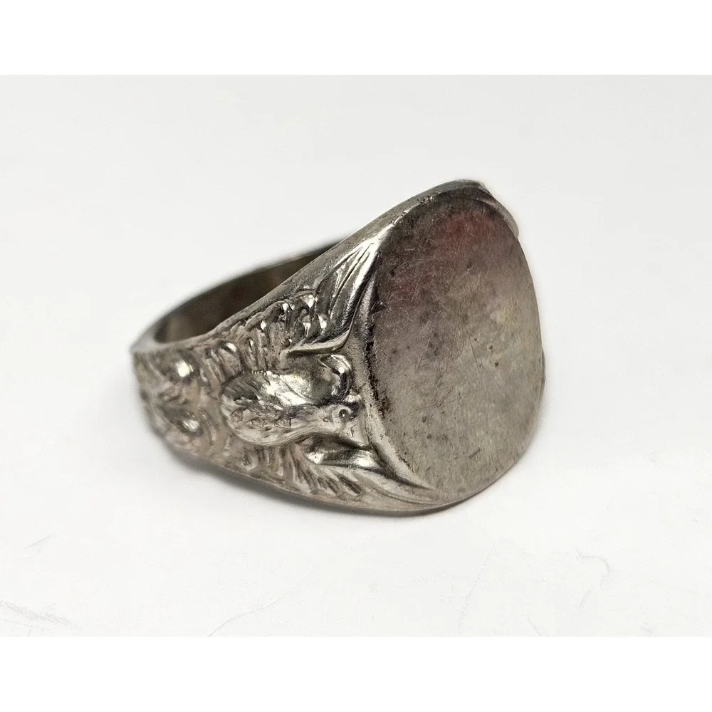 Vintage 925 Sterling Silver Signet Ring 3D Bald Eagles Patriotic Mens 9.5